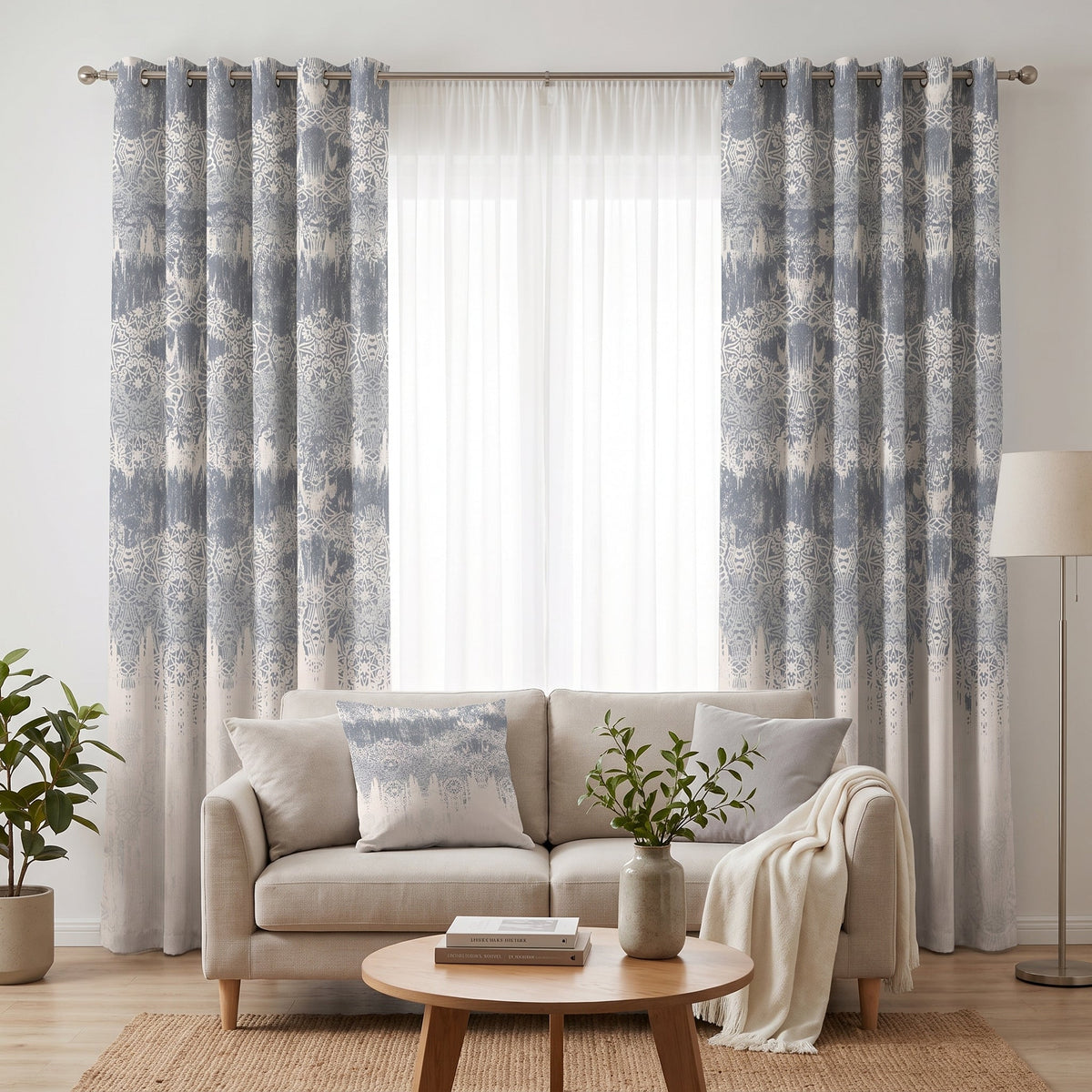 Frosted Damask — printed curtain pair — Karen Fabrics Vintage collection