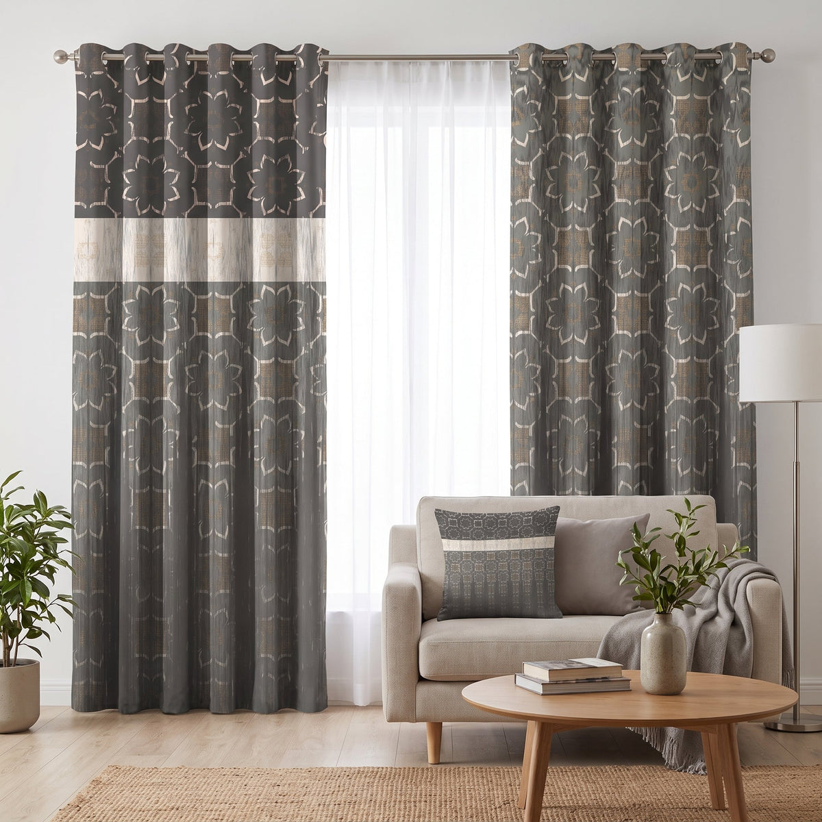 Smoky Ikat — printed curtain pair — Karen Fabrics Bohemian collection
