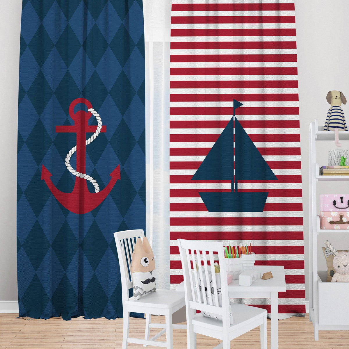 Anchor & Boat — printed curtain pair — Karen Fabrics