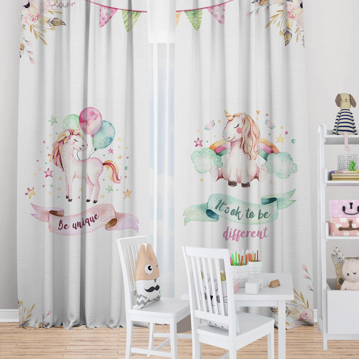 Unicorn World — printed curtain pair — Karen Fabrics
