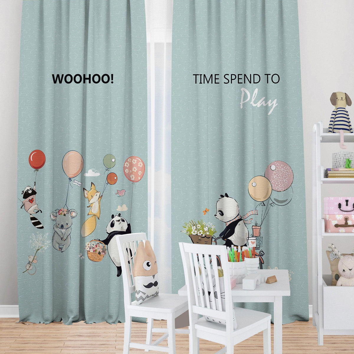 Panda Playtime — printed curtain pair — Karen Fabrics