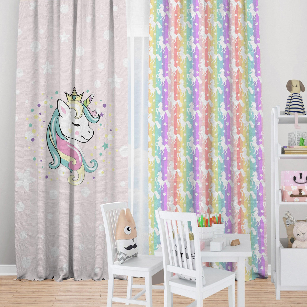 Unicorn Disco — printed curtain pair — Karen Fabrics