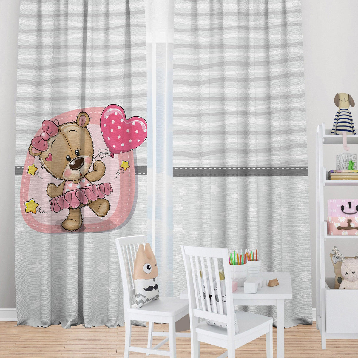 Pink Teddy — printed curtain pair — Karen Fabrics