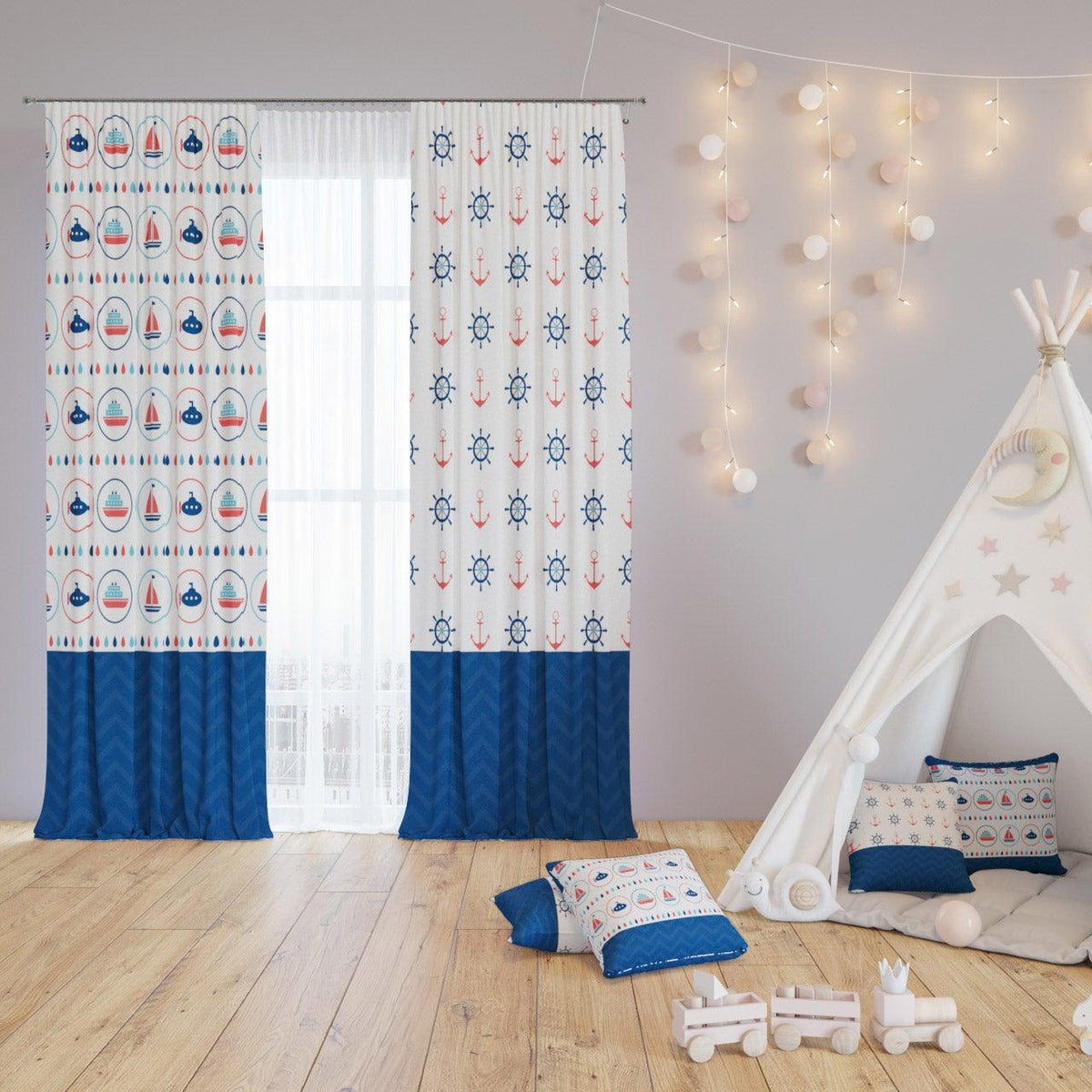 Boats & Anchors — printed curtain pair — Karen Fabrics