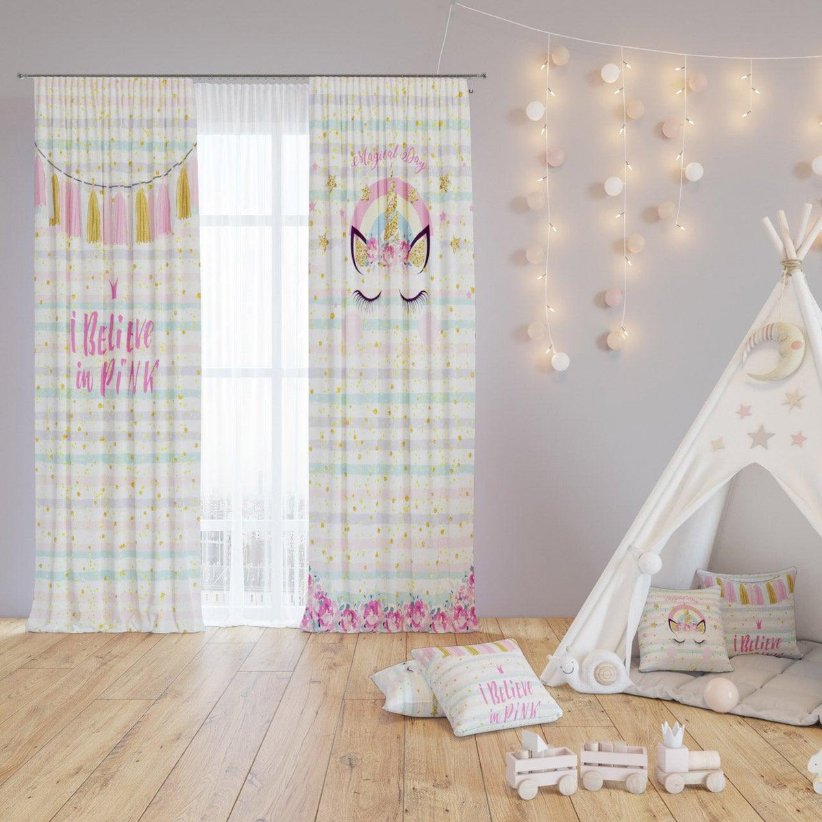 Magical Unicorn — printed curtain pair — Karen Fabrics