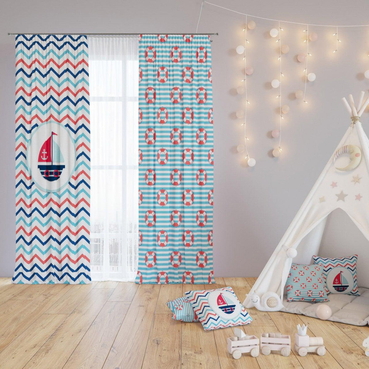 Sailing Boat — printed curtain pair — Karen Fabrics
