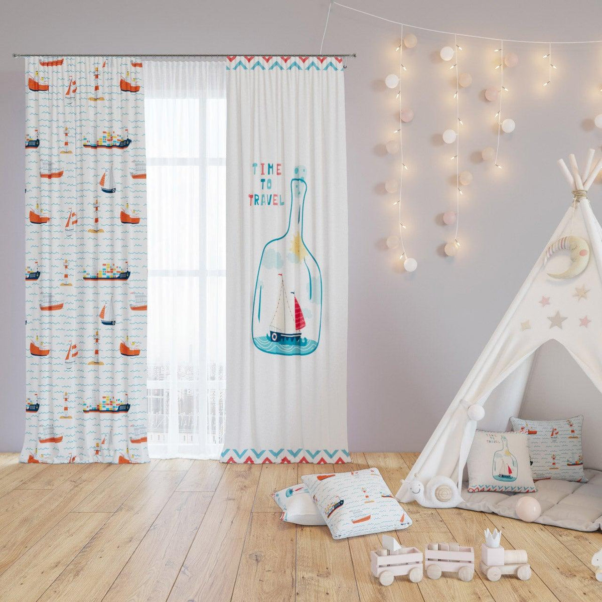 Sea Sailing — printed curtain pair — Karen Fabrics