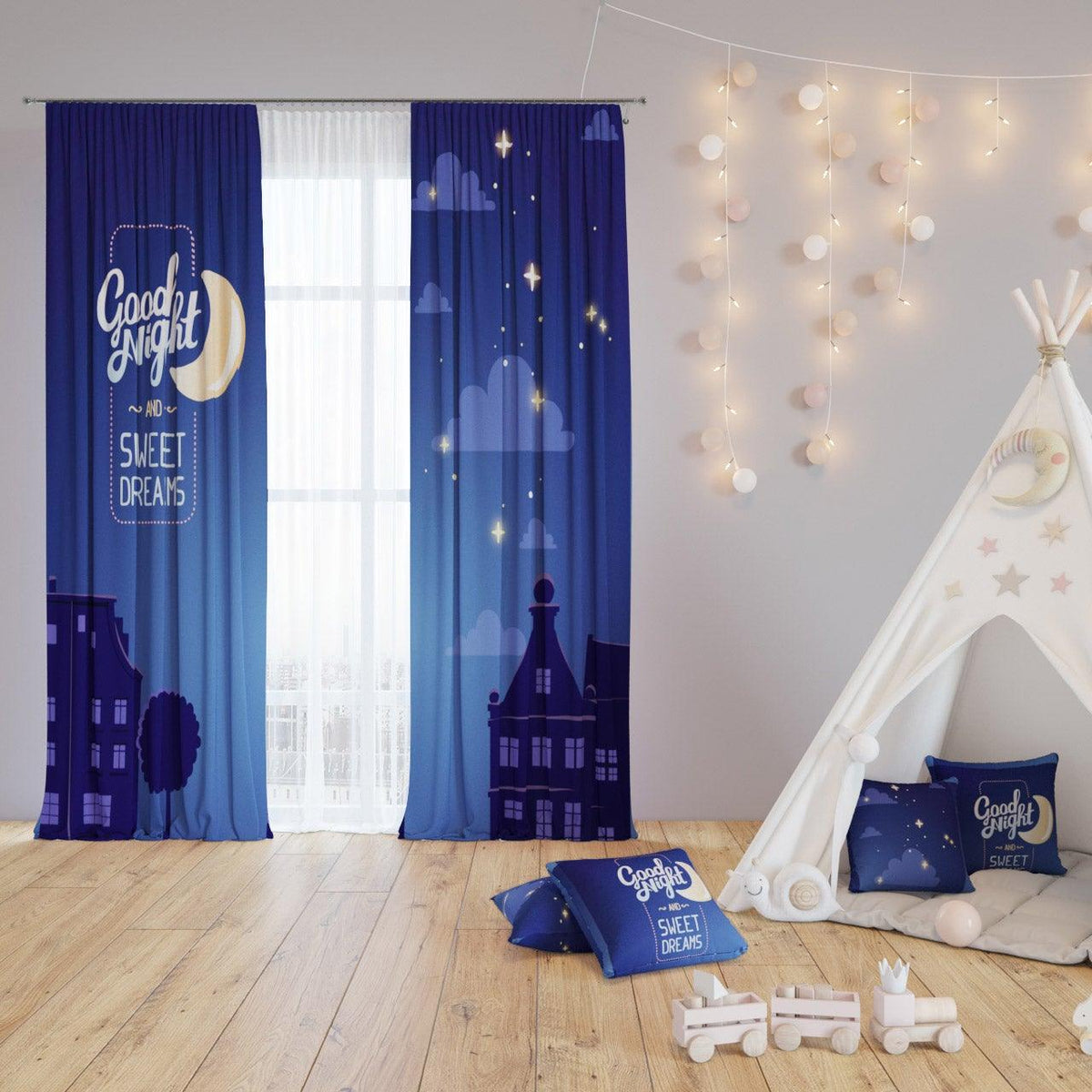 Midnight Sleep — printed curtain pair — Karen Fabrics
