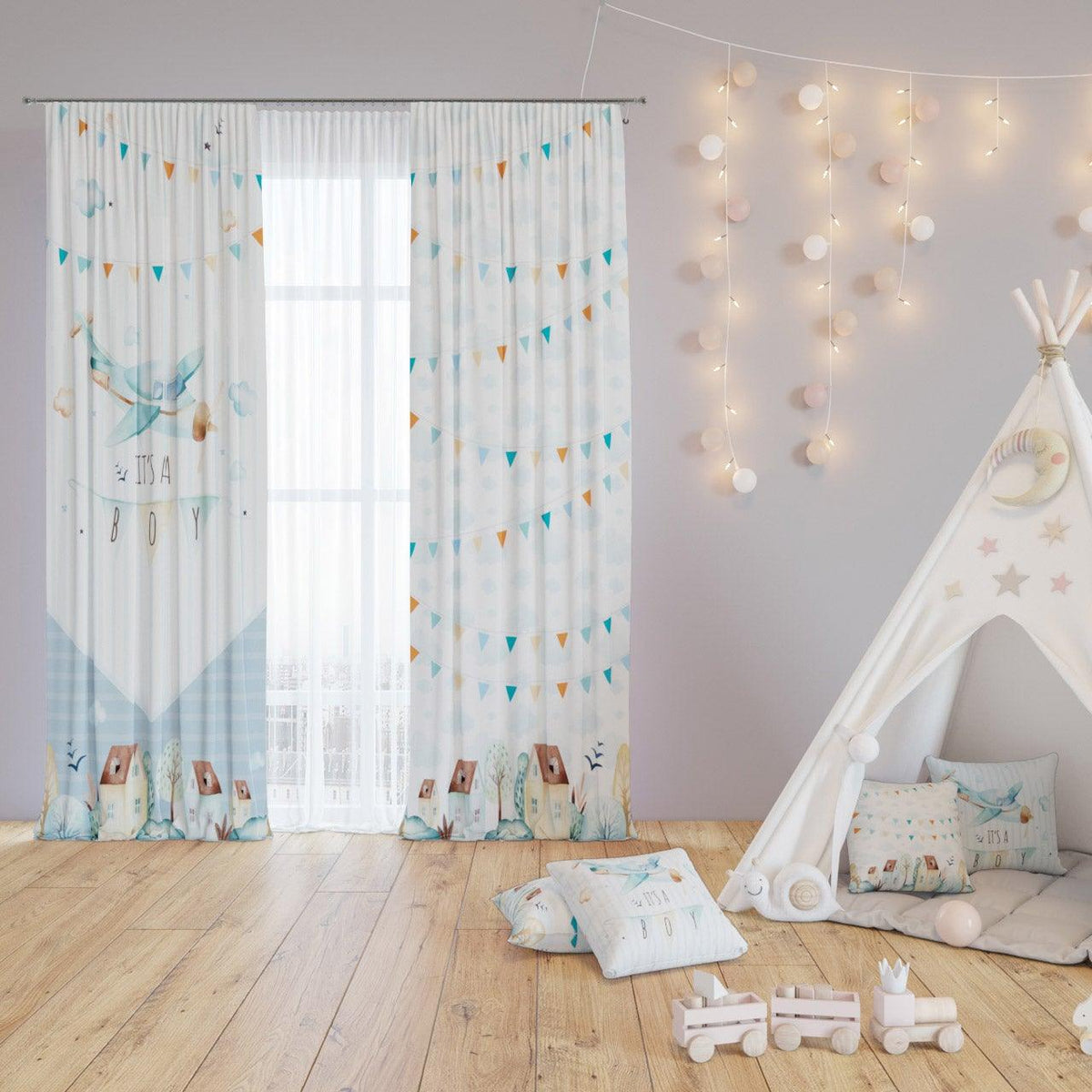 Junior Plane — printed curtain pair — Karen Fabrics