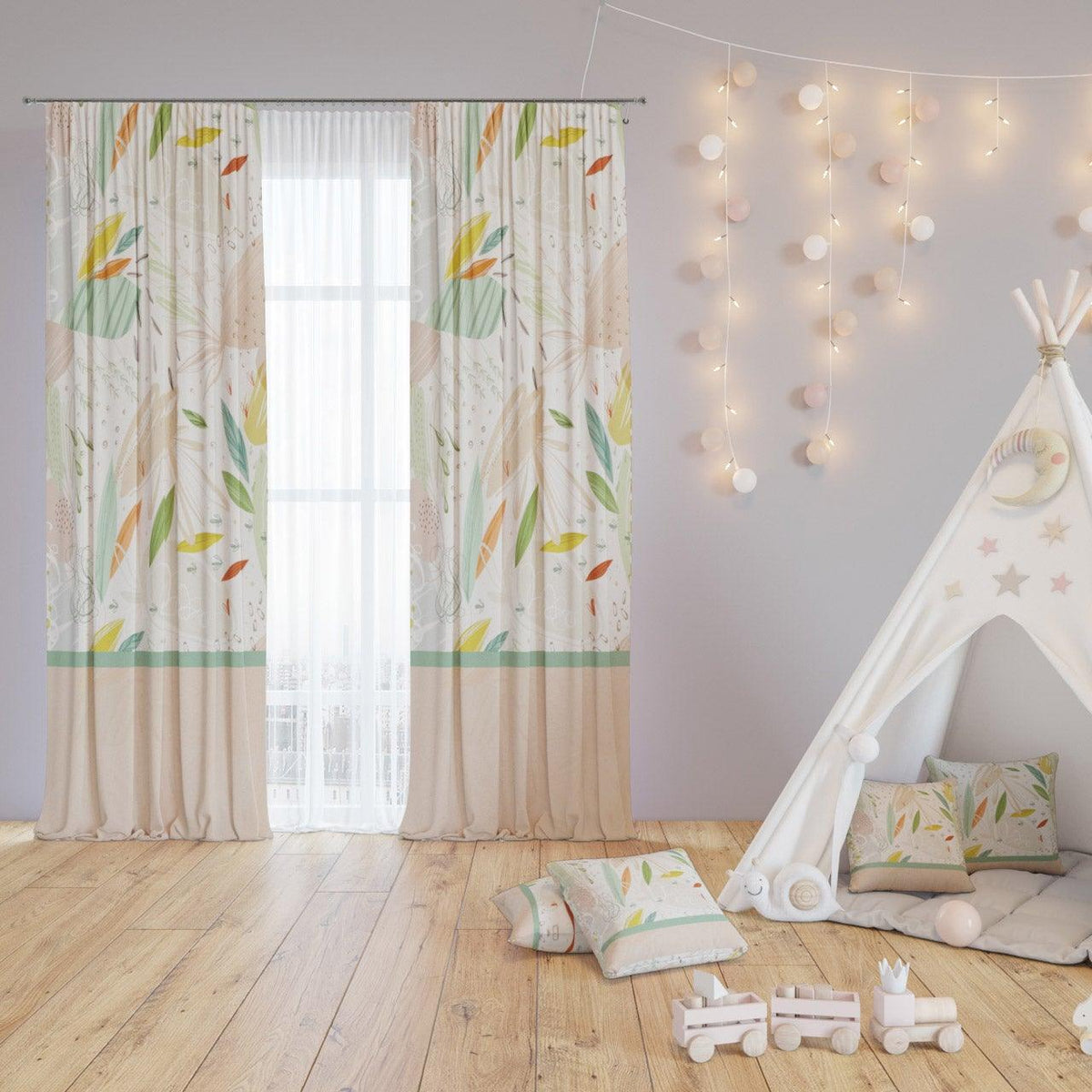 Peach Bamboo — printed curtain pair — Karen Fabrics