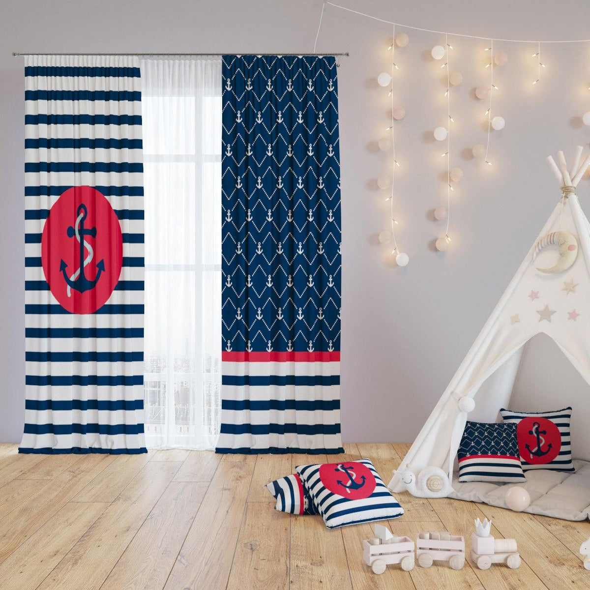 Ship's Anchor — printed curtain pair — Karen Fabrics