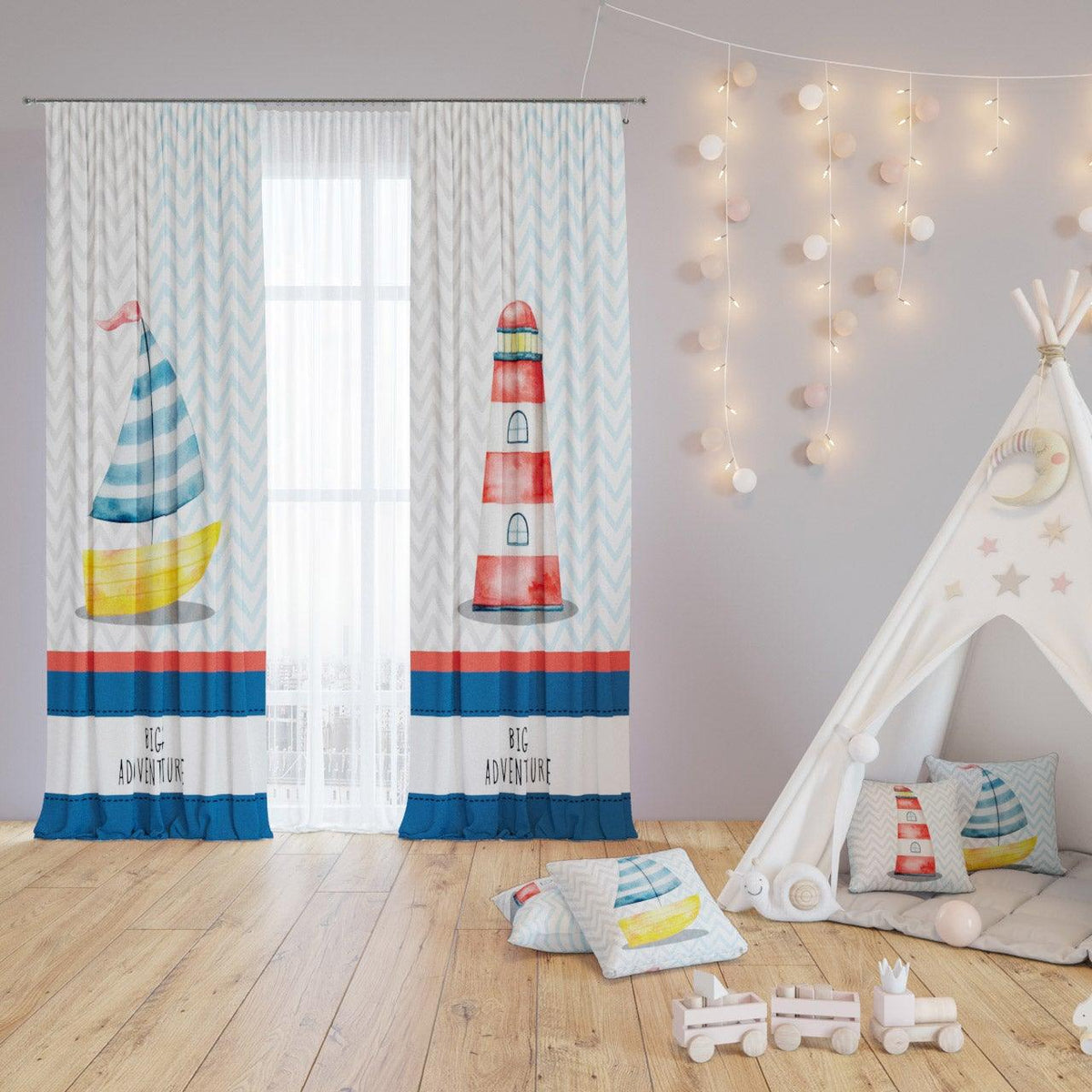 Little Captain — printed curtain pair — Karen Fabrics