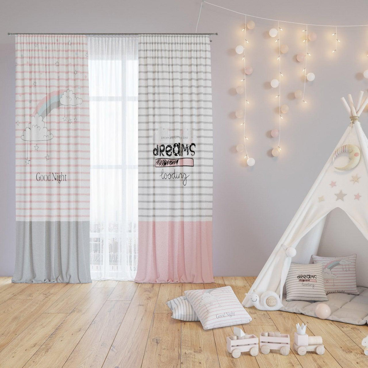 Calm Corner — printed curtain pair — Karen Fabrics