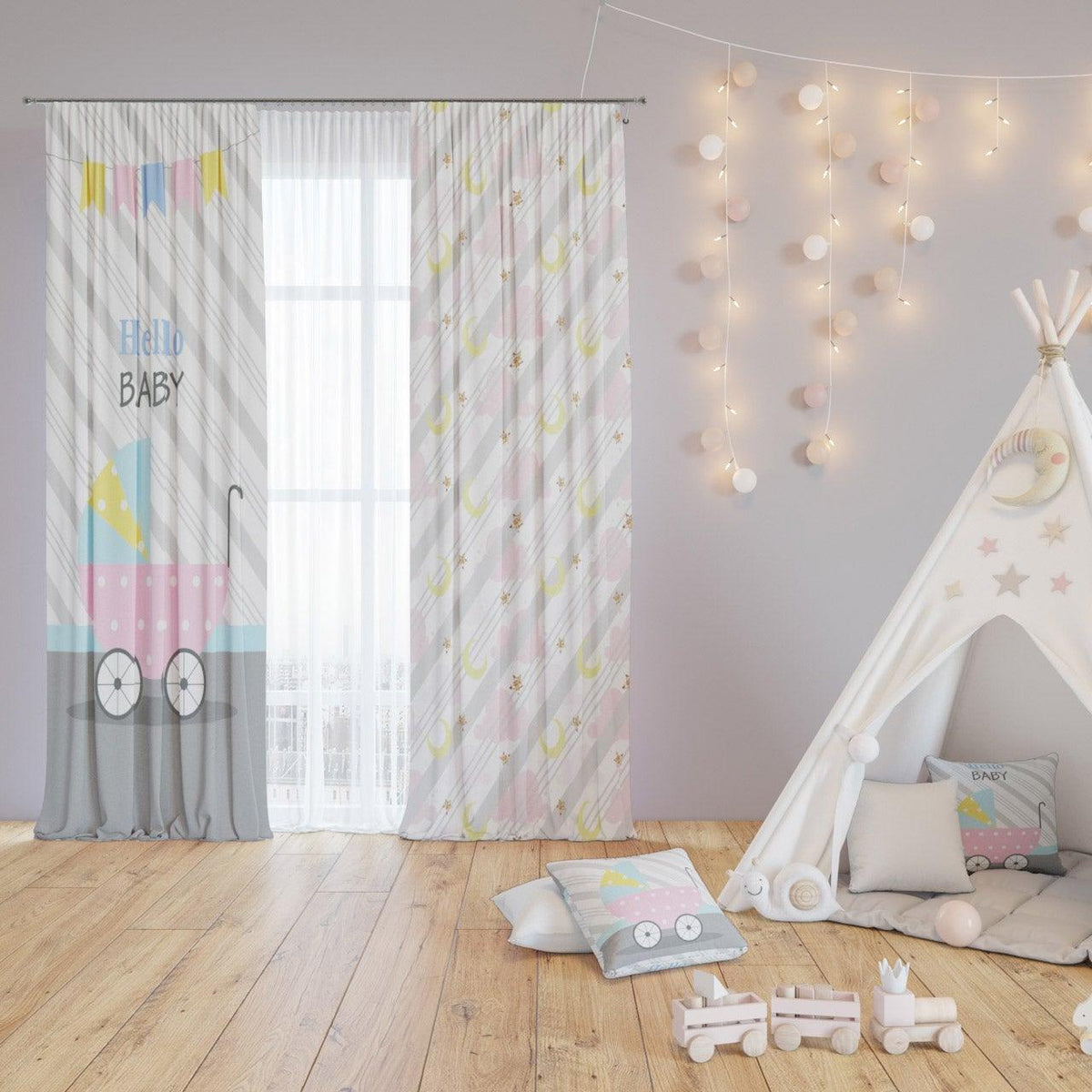 Pastel Lines — printed curtain pair — Karen Fabrics
