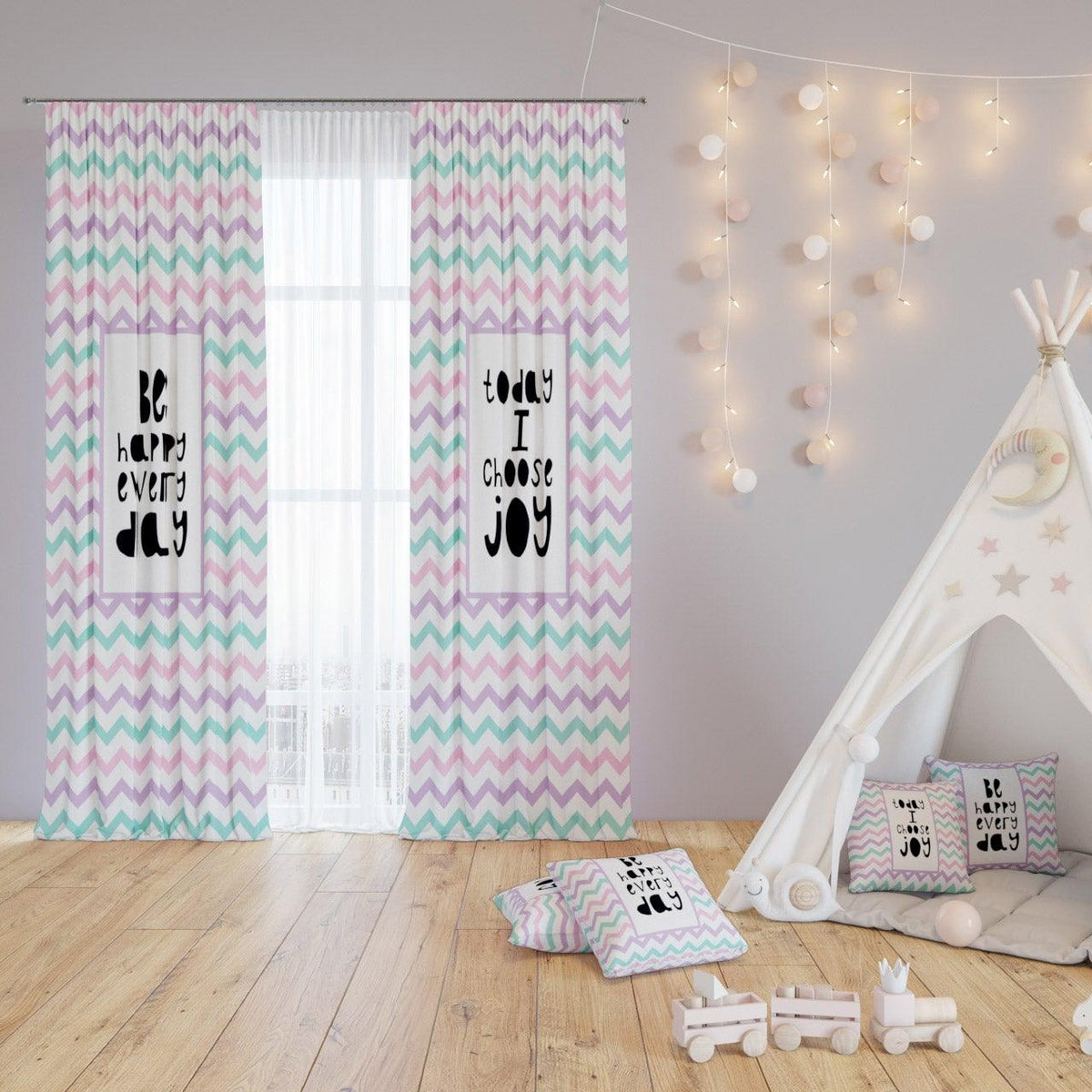 Happy Zigzag — printed curtain pair — Karen Fabrics