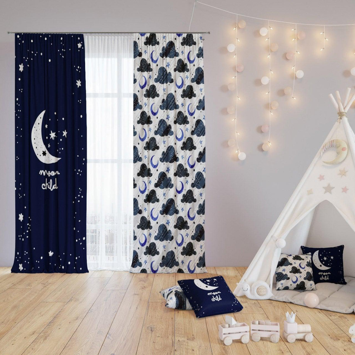 Calm Moon Skies — printed curtain pair — Karen Fabrics