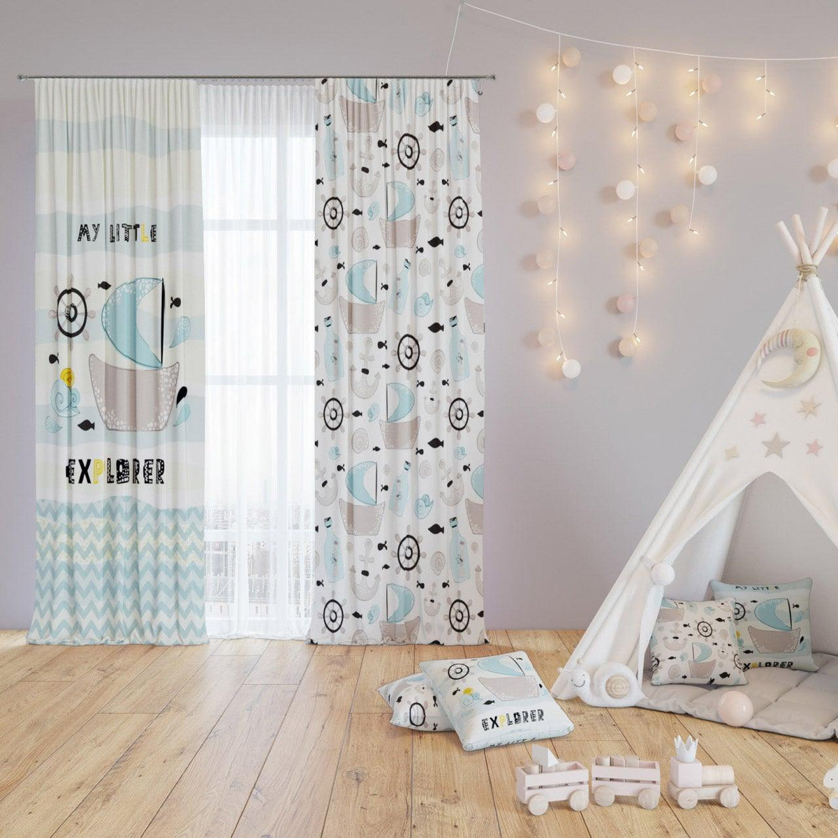 Little Explorer — printed curtain pair — Karen Fabrics