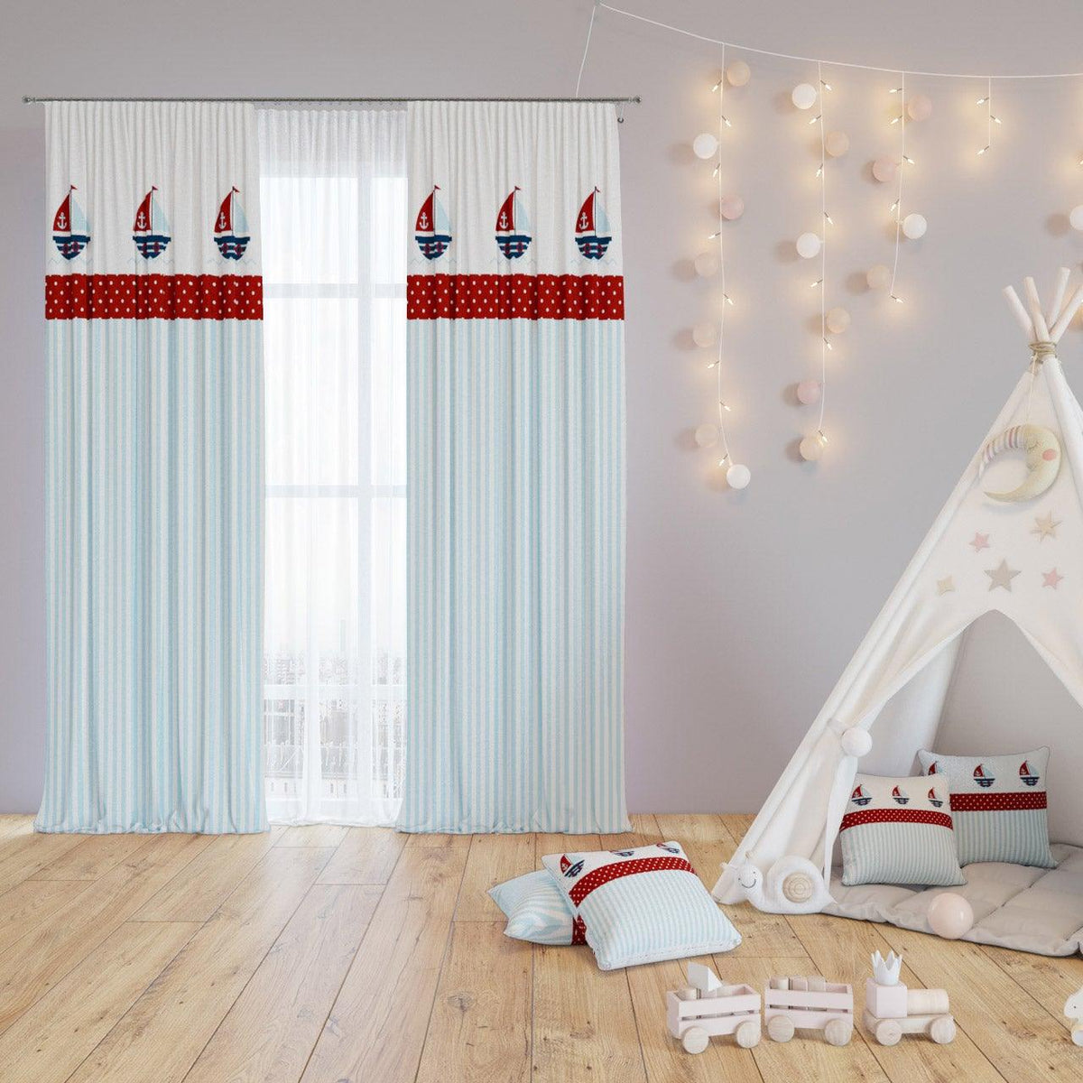Sailing Boats — printed curtain pair — Karen Fabrics