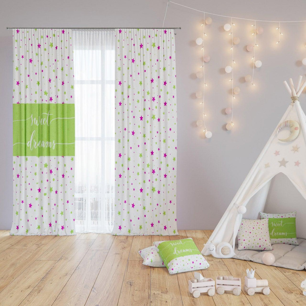 Sweet Dreams Starry — printed curtain pair — Karen Fabrics