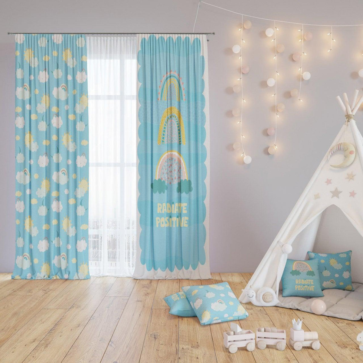 Buoyant Skies — printed curtain pair — Karen Fabrics