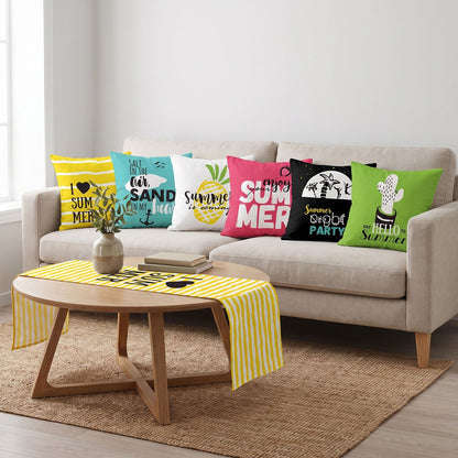 Summer Fun — set of six printed cushions with a matching table runner — Karen Fabrics