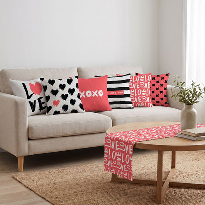 Love Letters — set of six printed cushions with a matching table runner — Karen Fabrics