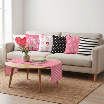 Pink Zigzag — set of six printed cushions with a matching table runner — Karen Fabrics