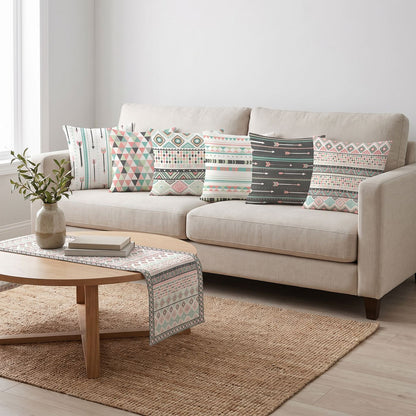 Beige Dots — set of six printed cushions with a matching table runner — Karen Fabrics