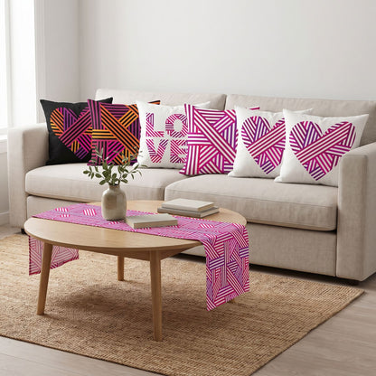 Love Pink — set of six printed cushions with a matching table runner — Karen Fabrics