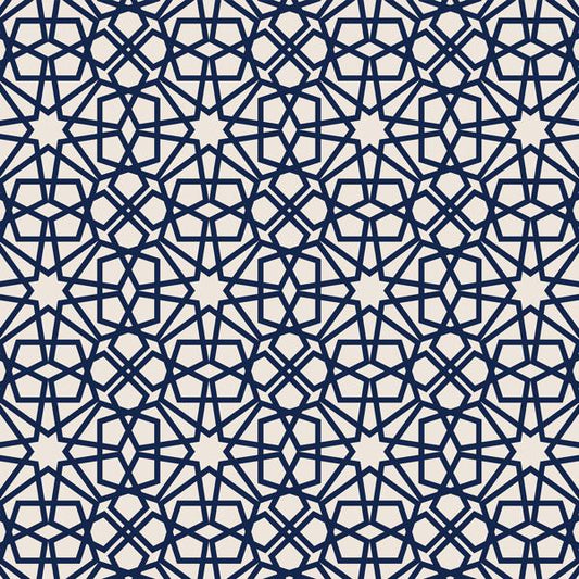 Arabesque Navy — cushion 1 of 4, the printed design