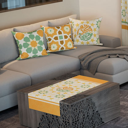Sunny Stars — the three cushions and the coffee-table runner