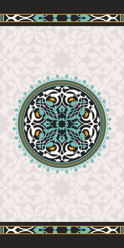 Teal Calligraphy — the left curtain panel