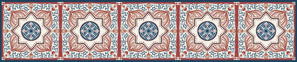 أرابيسك صدئ وكحلي — مفرش السفرة، 250×50 سم