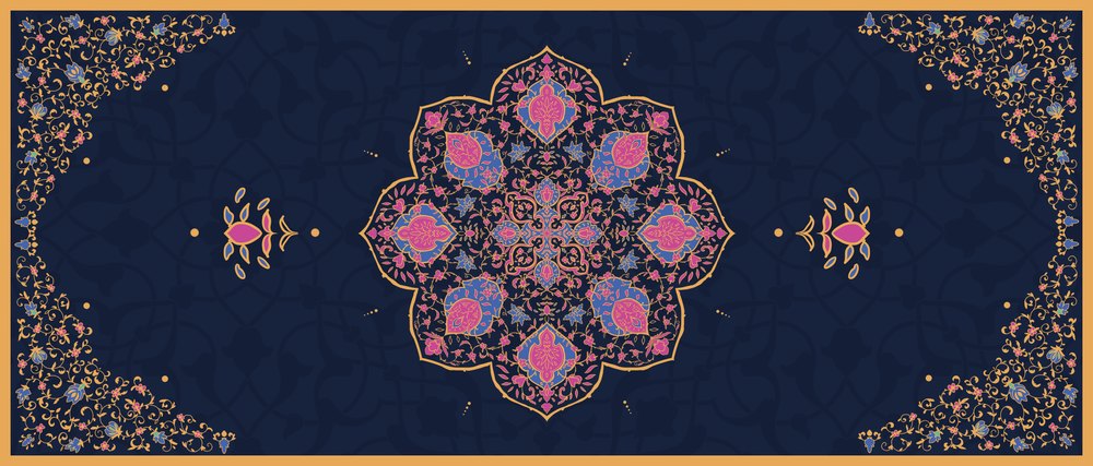 ميدالية كحلي وذهبي — مفرش طاولة القهوة، 100×50 سم