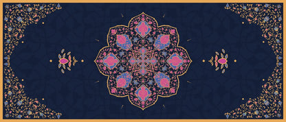 ميدالية كحلي وذهبي — مفرش طاولة القهوة، 100×50 سم