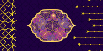 Plum & Gold Lanterns — the coffee-table runner, 100 × 50 cm