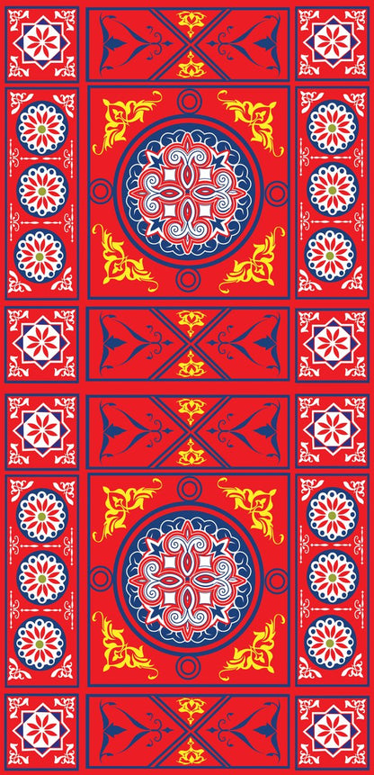 Khayamiya Red — the curtain panel, the same design on both panels
