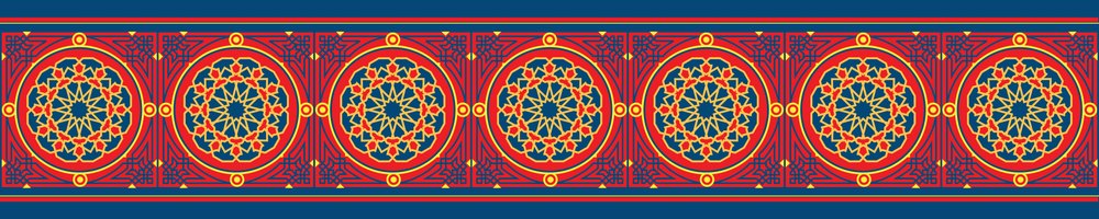 Red & Navy Khayamiya — the dining-table runner, 250 × 50 cm