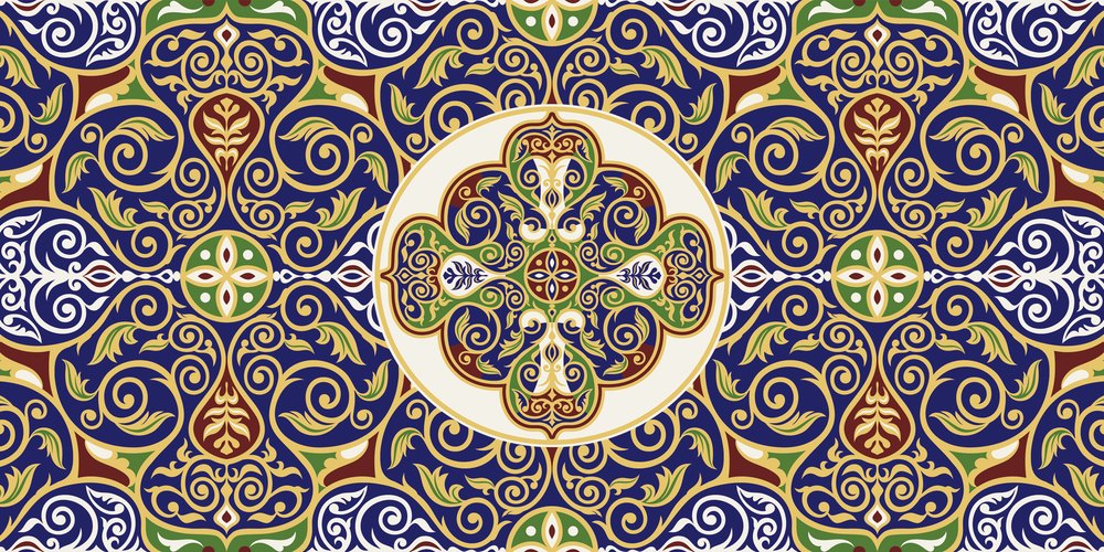 Indigo Khayamiya — the coffee-table runner, 100 × 50 cm