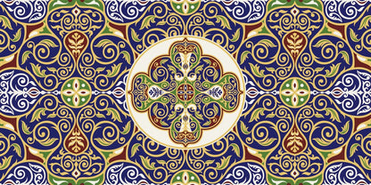Indigo Khayamiya — the coffee-table runner, 100 × 50 cm