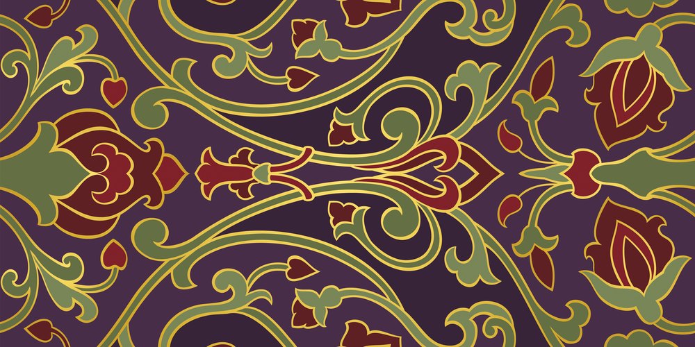 Plum Arabesque — the coffee-table runner, 100 × 50 cm
