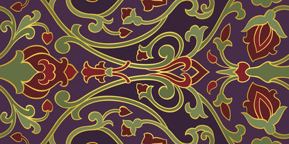 Plum Arabesque — the coffee-table runner, 100 × 50 cm