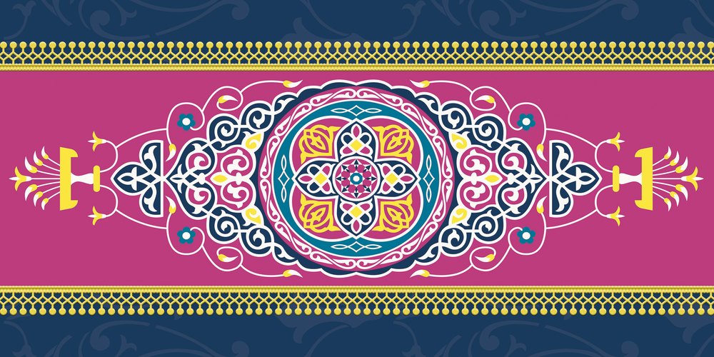Pink Khayamiya — the coffee-table runner, 100 × 50 cm