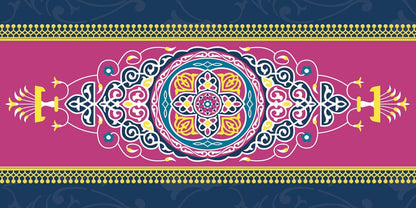 Pink Khayamiya — the coffee-table runner, 100 × 50 cm