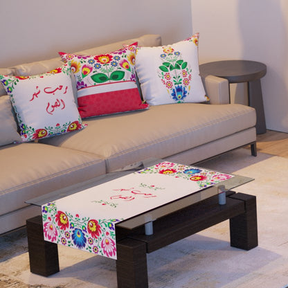 Festive Florals — the three cushions and the coffee-table runner