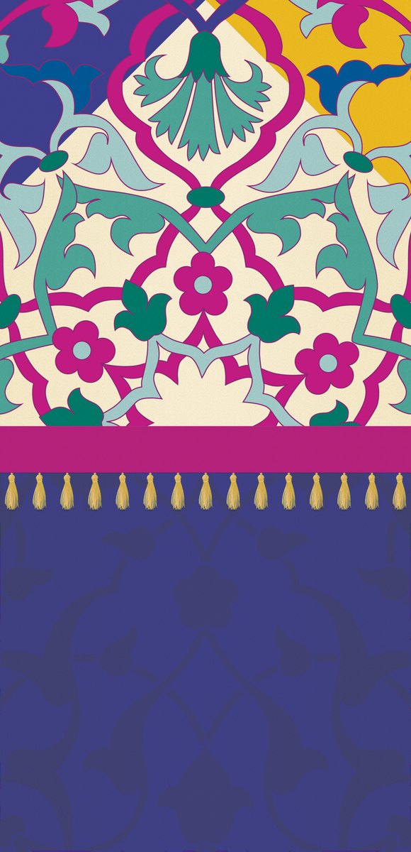 Teal & Magenta Tiles — the left curtain panel