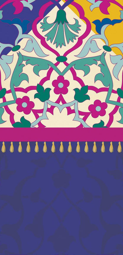 Teal & Magenta Tiles — the left curtain panel
