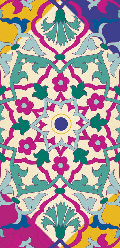 Teal & Magenta Tiles — the right curtain panel