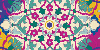 Teal & Magenta Tiles — the coffee-table runner, 100 × 50 cm