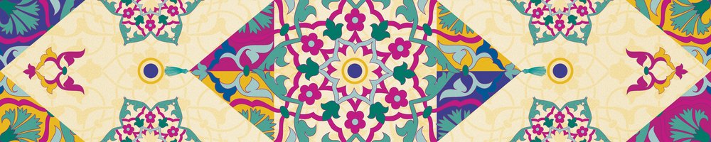 Teal & Magenta Tiles — the dining-table runner, 250 × 50 cm